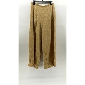 UNBRANDED Women's Yellow Floral Print Pull-On Wide-Leg Relaxed Fit Pants SZ M
